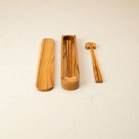 Wooden Chopstick with rest in three woods - Coastal Villa Homeware