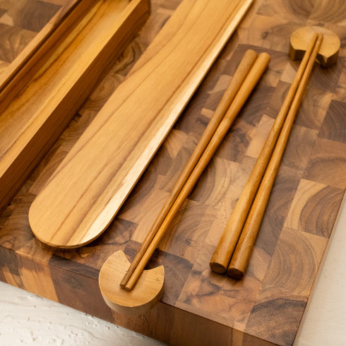 Wooden Chopstick with rest in three woods - Coastal Villa Homeware