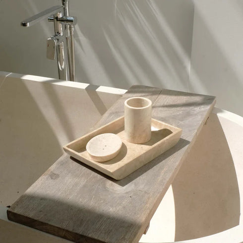 Marble Toothbrush Holder - Black and Beige - Coastal Villa Homeware