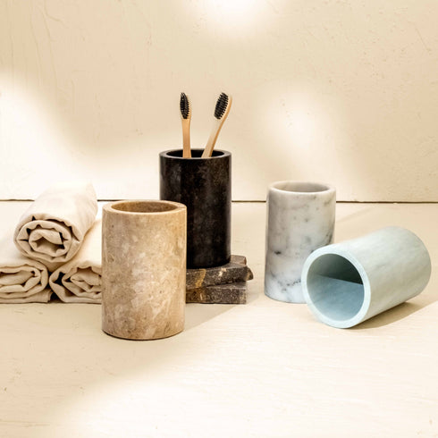 Marble Toothbrush Holder - Black and Beige - Coastal Villa Homeware