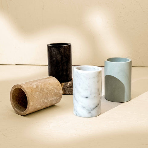 Marble Toothbrush Holder - Black and Beige - Coastal Villa Homeware