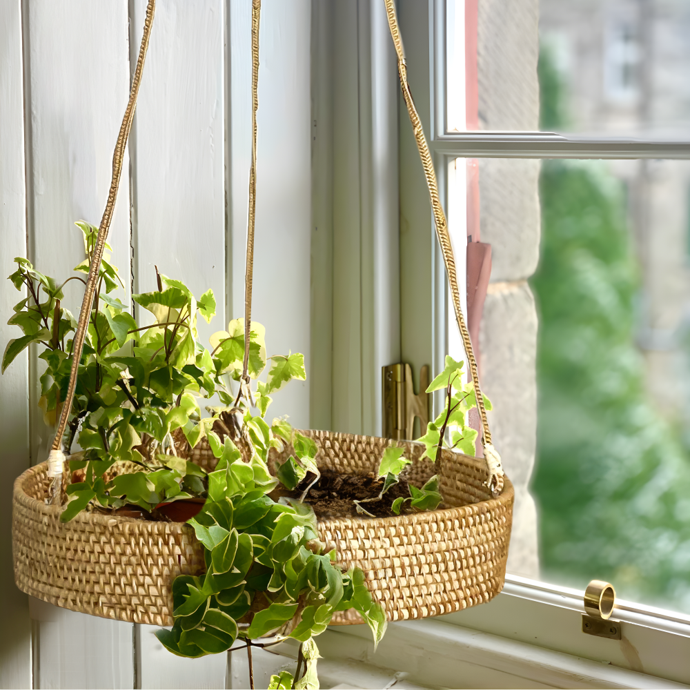 hanging plants price Handwoven Rattan Hanging Plant Basket – Single Tier with Metal Insert