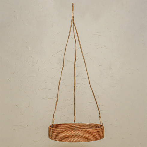 Handwoven Rattan Hanging Plant Basket – Single Tier with Metal Insert - Coastal Villa Homeware