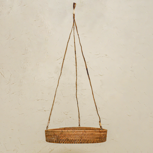 Handwoven Rattan Hanging Plant Basket – Single Tier with Metal Insert - Coastal Villa Homeware