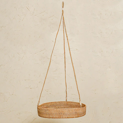 Handwoven Rattan Hanging Plant Basket – Single Tier with Metal Insert - Coastal Villa Homeware