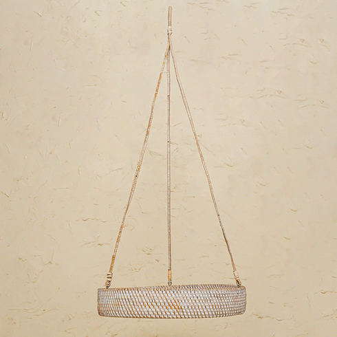 Handwoven Rattan Hanging Plant Basket – Single Tier with Metal Insert - Coastal Villa Homeware