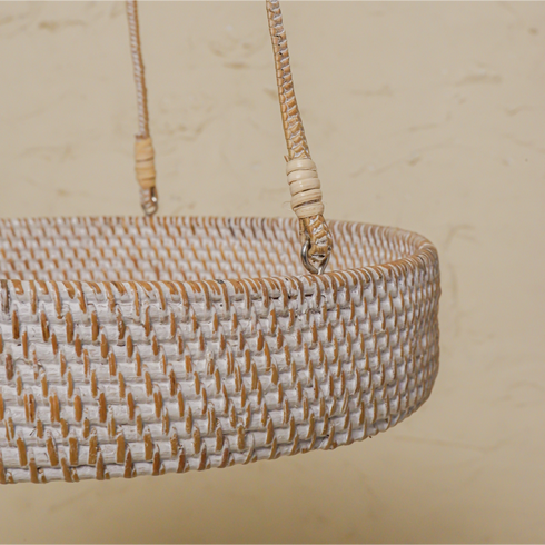 Handwoven Rattan Hanging Plant Basket – Single Tier with Metal Insert - Coastal Villa Homeware