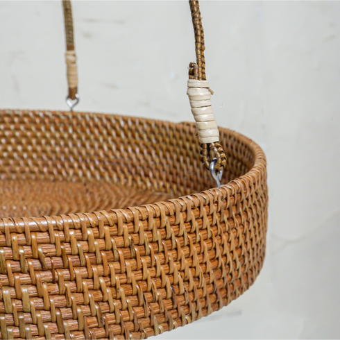 Handwoven Rattan Hanging Plant Basket – Single Tier with Metal Insert - Coastal Villa Homeware