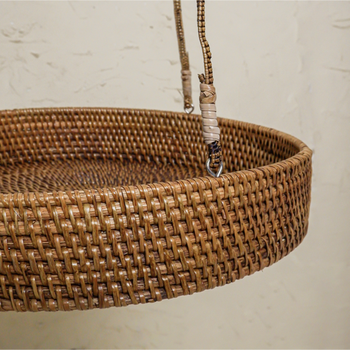 Handwoven Rattan Hanging Plant Basket – Single Tier with Metal Insert - Coastal Villa Homeware