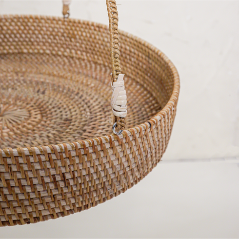 Handwoven Rattan Hanging Plant Basket – Single Tier with Metal Insert - Coastal Villa Homeware