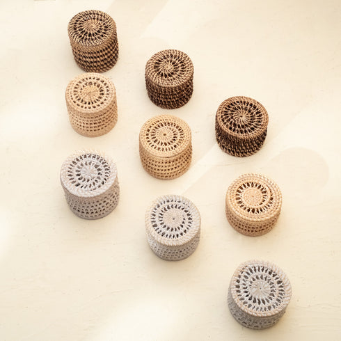 Coastal Inspired Round Spiral Coaster with Holder- 4 Colours - Coastal Villa Homeware