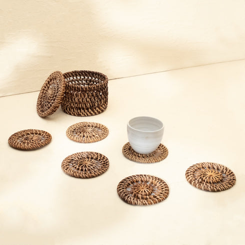 Coastal Inspired Round Spiral Coaster with Holder- 4 Colours - Coastal Villa Homeware