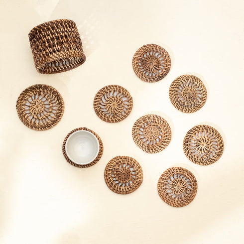 Coastal Inspired Round Spiral Coaster with Holder- 4 Colours - Coastal Villa Homeware