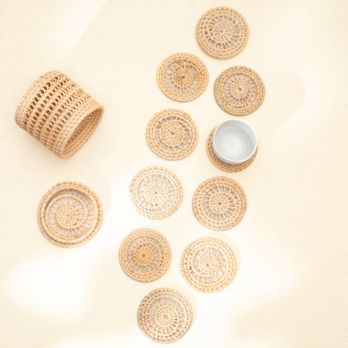 Coastal Inspired Round Spiral Coaster with Holder- 4 Colours - Coastal Villa Homeware