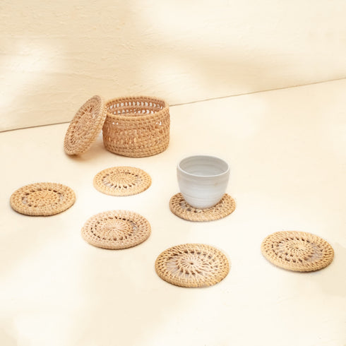 Coastal Inspired Round Spiral Coaster with Holder- 4 Colours - Coastal Villa Homeware