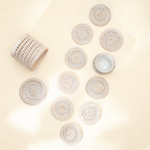 Coastal Inspired Round Spiral Coaster with Holder- 4 Colours - Coastal Villa Homeware