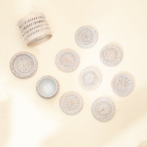 Coastal Inspired Round Spiral Coaster with Holder- 4 Colours - Coastal Villa Homeware