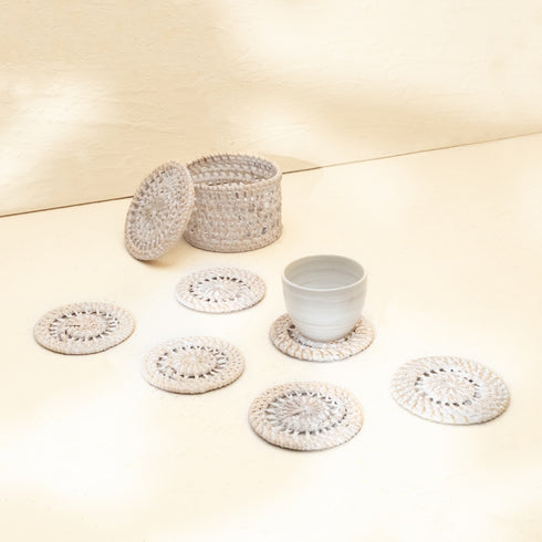 Coastal Inspired Round Spiral Coaster with Holder- 4 Colours - Coastal Villa Homeware