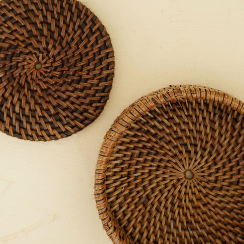 Round Rattan Coaster with Holder - Coastal Villa Homeware