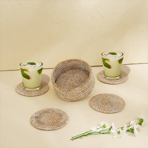 Round Rattan Coaster with Holder - Coastal Villa Homeware