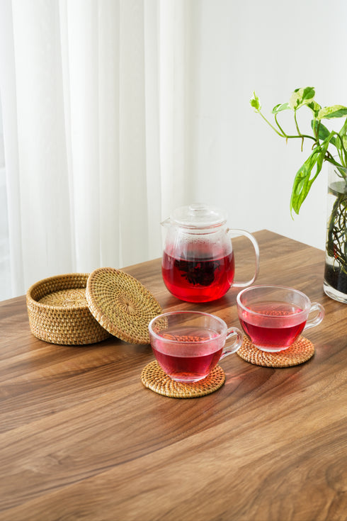 Round Rattan Coaster with Holder - Coastal Villa Homeware