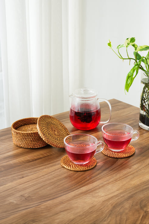 Round Rattan Coaster with Holder - Coastal Villa Homeware