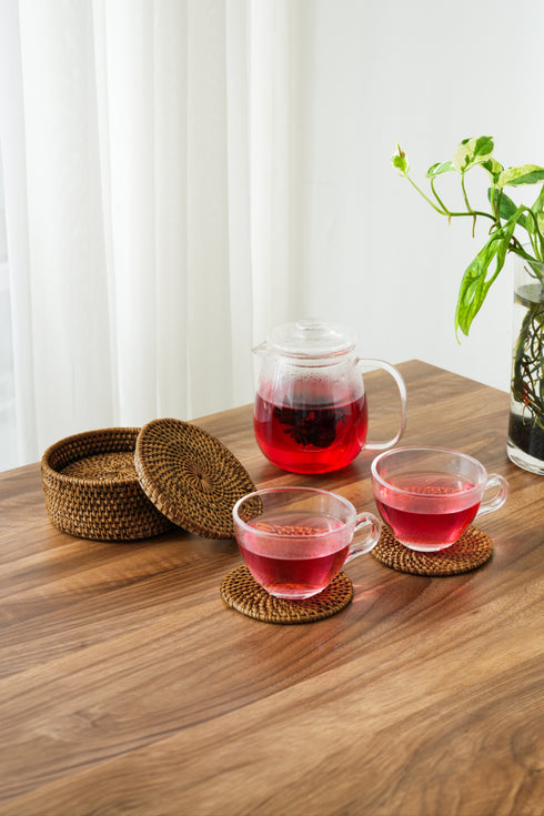 Round Rattan Coaster with Holder - Coastal Villa Homeware