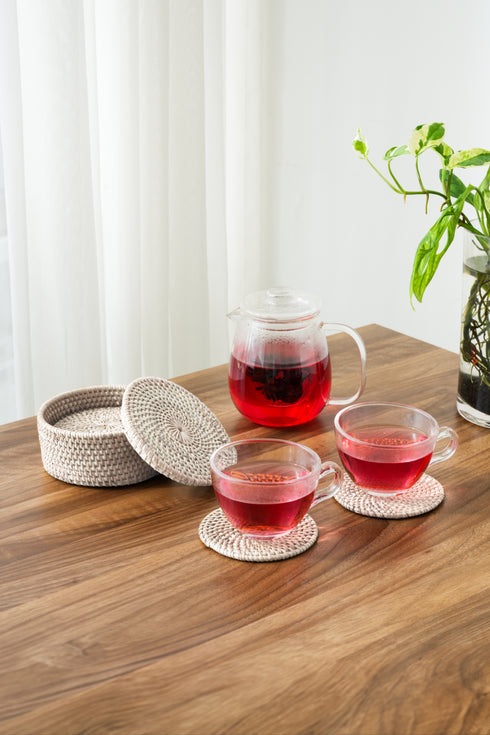Round Rattan Coaster with Holder - Coastal Villa Homeware