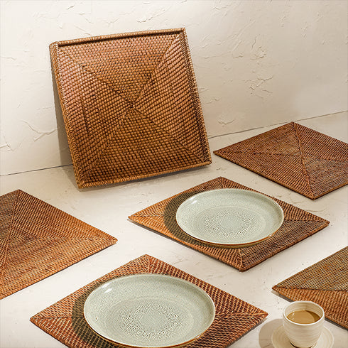 Square Placemat with Holder - Honey Brown - Coastal Villa Homeware