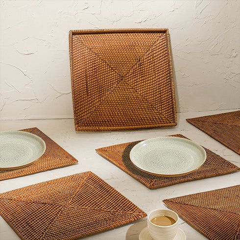 Square Placemat with Holder - Honey Brown - Coastal Villa Homeware