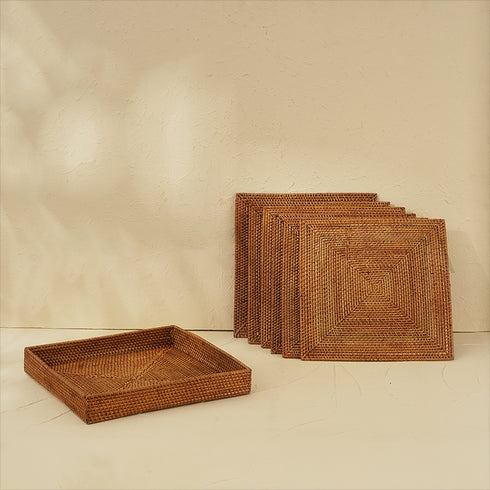 Square Placemat with Holder - Honey Brown - Coastal Villa Homeware