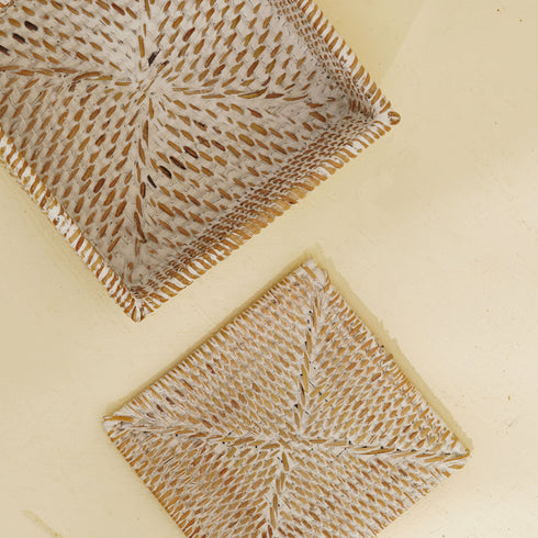 Square Rattan Coaster Set with Holder - Coastal Villa Homeware