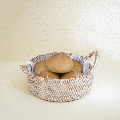 Small Rattan Round Basket with Handles - 4 colours - Coastal Villa Homeware