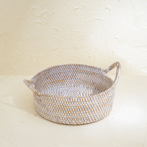 Small Rattan Round Basket with Handles - 4 colours - Coastal Villa Homeware
