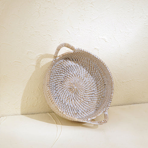 Small Rattan Round Basket with Handles - 4 colours - Coastal Villa Homeware