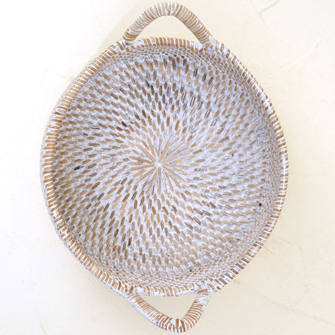 Small Rattan Round Basket with Handles - 4 colours - Coastal Villa Homeware