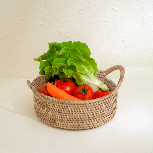 Small Rattan Round Basket with Handles - 4 colours - Coastal Villa Homeware