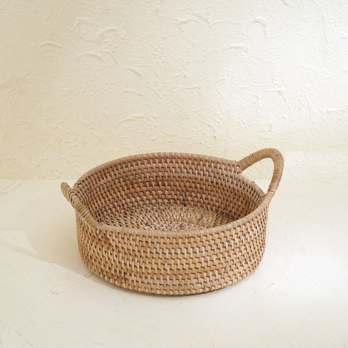 Small Rattan Round Basket with Handles - 4 colours - Coastal Villa Homeware