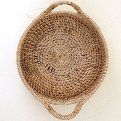 Small Rattan Round Basket with Handles - 4 colours - Coastal Villa Homeware