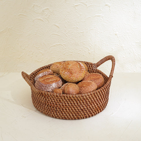 Small Rattan Round Basket with Handles - 4 colours - Coastal Villa Homeware