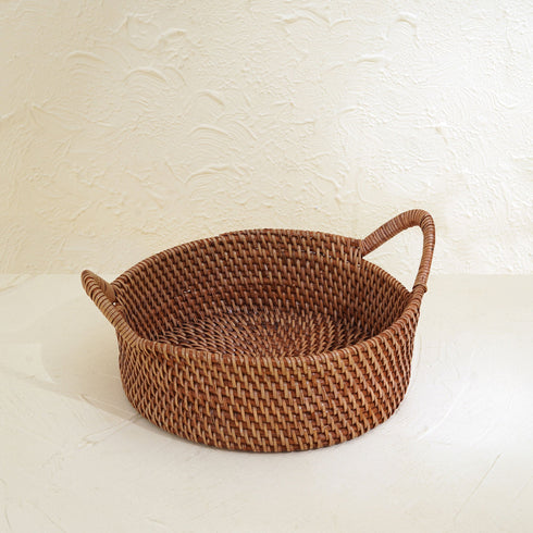 Small Rattan Round Basket with Handles - 4 colours - Coastal Villa Homeware