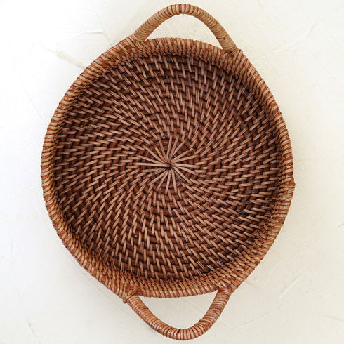 Small Rattan Round Basket with Handles - 4 colours - Coastal Villa Homeware