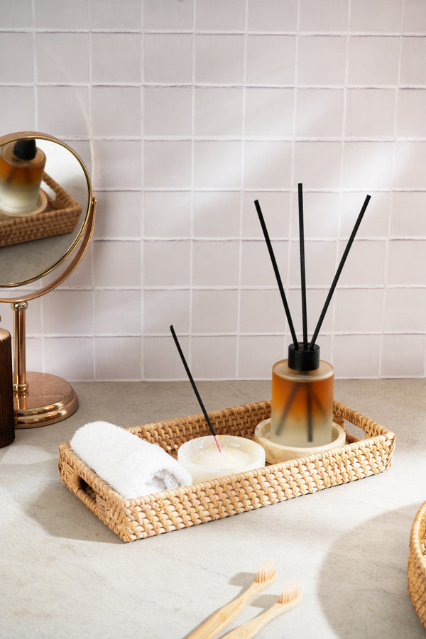 Mother's day spa gift set dark brown rattan tray black marble