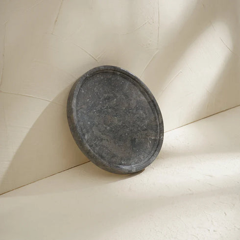 Black marble round tray for bathroom set