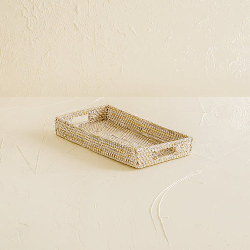 Rectangular Rattan Tray in white color