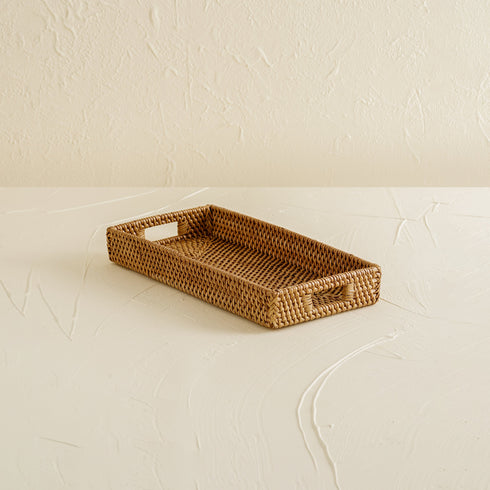 Mini Rattan Tray - Small Rectangular Rattan Display Tray - Coastal Villa Homeware
