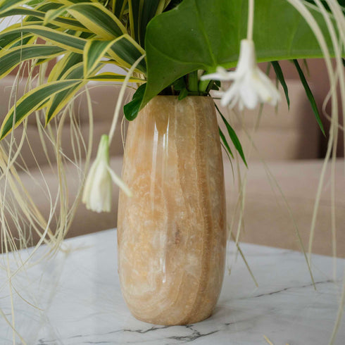 Marble Onyx Tall Floral Vase - Luxury Centerpiece for Home - Coastal Villa Homeware