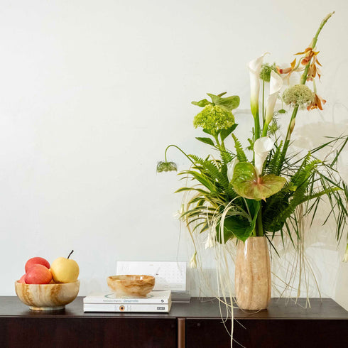 Marble Onyx Tall Floral Vase - Luxury Centerpiece for Home - Coastal Villa Homeware