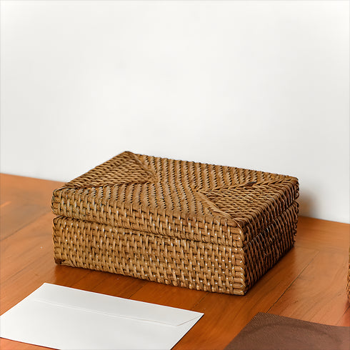 Small wicker basket with lid with 5 available colours - Coastal Villa Homeware