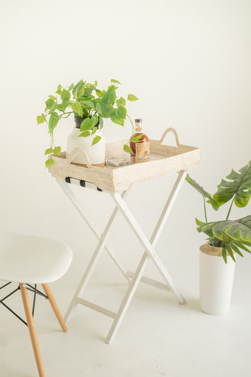 Rattan Butlers Tray - White wash - Coastal Villa Homeware